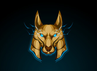Fototapete - anubis head with magic blue eyes and lightning, golden 3d game icon fantasy style