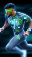 Poster - Futuristic bioengineered runner showcasing advanced technology and genetic enhancements