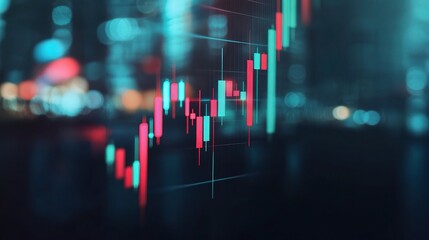 Poster - Creative Glowing Candlestick Chart with Data Visualization Elements