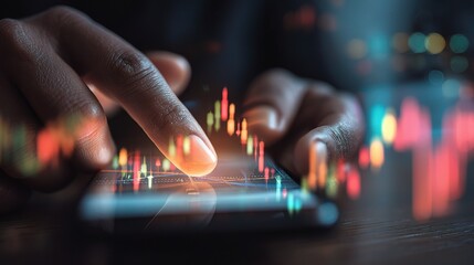 Poster - Operating Digital Interface with Glowing Touch Over Phone Screen