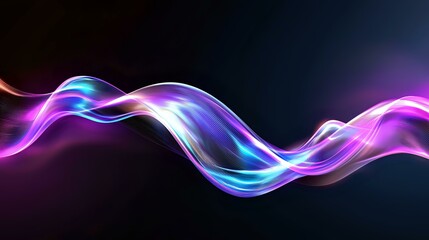 Aufkleber - glowing neon waves with purple and blue colors flow smoothly across dark background creating dynamic
