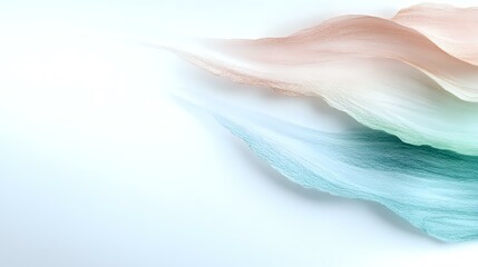 Poster - Ethereal flowing waves in soft peach and turquoise tones create gentle abstract curves against white background, suitable for modern minimalist design projects.