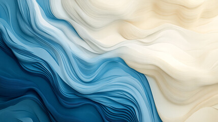 Wall Mural - A minimalist depiction of ocean waves using flowing lines and gradients in varying shades of blue, abstract blue wave background