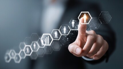 Poster - Businessman Touching Digital Interface with Double Exposure Effect