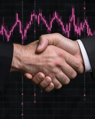 Poster - Professional business moment captured with a handshake in the foreground, as a sleek financial