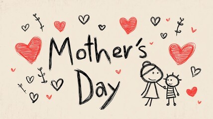 Aufkleber - A lovely Mother's Day card vector featuring illustrations of a mother and child with heart elements and a warm, loving atmosphere