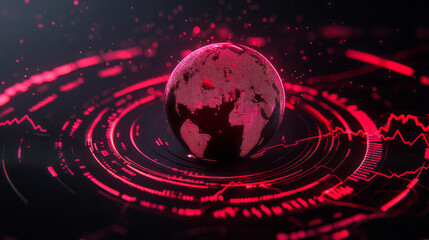 Aufkleber - A futuristic digital Earth glowing with energy, surrounded by dynamic red stock graphs spiraling