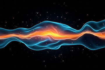 Poster - A softly glowing neural structure composed of orange and blue light filaments, gently undulating in