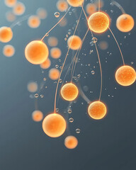 Poster - A cluster of luminous orange spheres suspended in space, connected by glowing filaments and