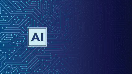 Fototapete - Artificial Intelligence Circuit Board Electronics Digital Technology Banner. Big Data And Artificial Intelligence Concept. Technology Web Background