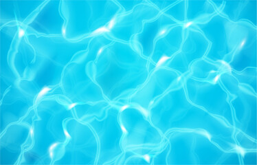 Aufkleber - Water ripple top view, textured seamless background for swimming pool. Vector realistic texture of aqua surface with light reflection. Clean and clear liquid design for sea or ocean landscape
