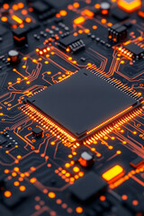 Poster - Intimate view of a compact electronic unit in close-up, with glowing elements and smooth black