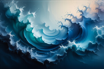 Poster - Here's the description and keywords:

A swirling, dynamic image capturing the essence of fluid movement, showcasing a mesmerizing display of ocean waves crashing, emphasizing their churning power.