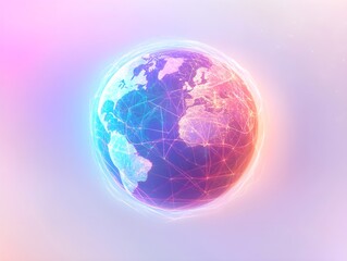 Poster - A colorful digital illustration of Earth from space, with glowing links connecting cities on its surface