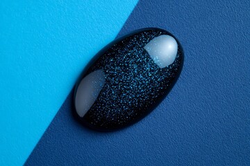 Poster - Glossy Pebble with Blue Glitter Sparkles on Split Blue Textured Background Closeup Shot