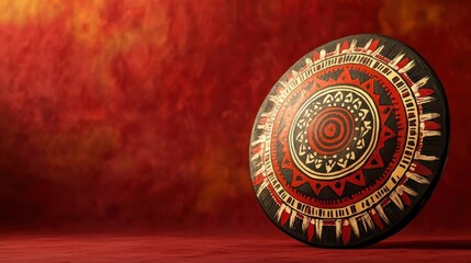 Poster - Decorative round tribal art painted on wooden surface shows detail