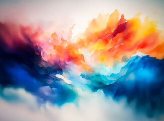 Aufkleber - Image shows vibrant, ethereal colors of a cloud-like formation. The colors blend, creating a sense of depth and movement, evoking feelings of warmth and the unknown. There are bright and dynamic shape