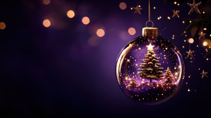 Poster - Enchanting Christmas Ornament with Sparkling Tree Design Against a Beautiful Purple Background