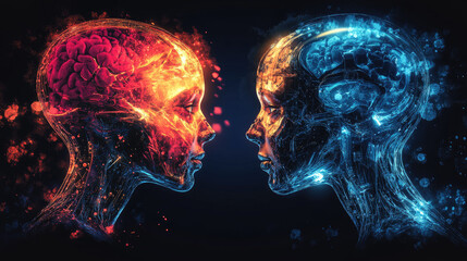 Poster - cybernetic AI humanoid robot with a futuristic mechanical face,detailed metallic design,artificial intelligence interface.Concept of robotics,machine learning,advanced cybernetics.mock up,banner