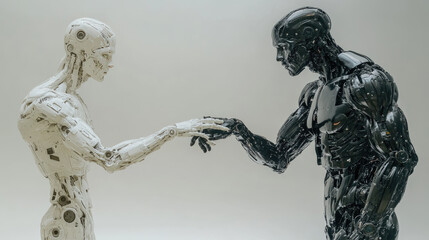Poster - Two robotic figures reaching out to each other, symbolizing the bond and friendship between generations, banner
