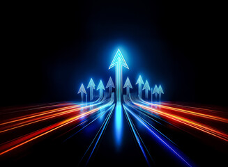 Aufkleber - the image shows illuminated upward arrows radiating from a central point, with vibrant streaks sugge