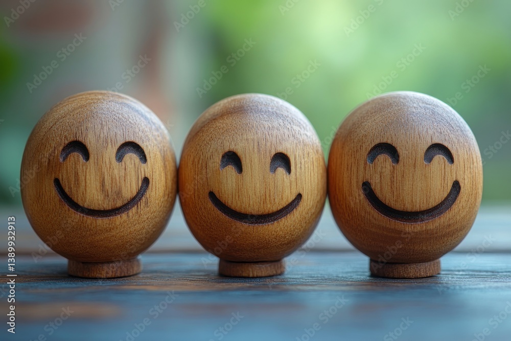 Customer Satisfaction Survey with Wooden Emoticon Faces Representing ...