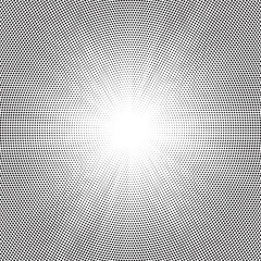 Aufkleber - Halftone gradient sun rays pattern. Abstract halftone vector dots background. monochrome dots pattern. Vector background in comic book style with sunburst rays and halftone. Retro pop art design.