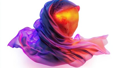 Poster - A luminous head covered in flowing and colorful fabric