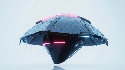 Poster - A futuristic spacecraft is hovering in a bright white environment