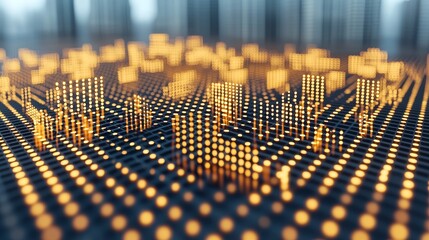 Aufkleber - Illuminated Digital Grid Patterns in Abstract Style Urban Environment Graphic Design Futuristic Concept