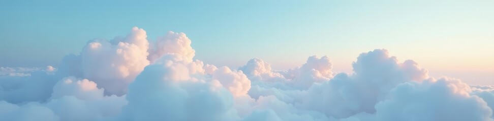 Wall Mural - Softly glowing clouds float across a light blue sky, gentle, calming, nature