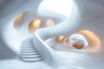 Aufkleber - Abstract White Spiral Architecture Futuristic Minimalistic Design Geometric Concept