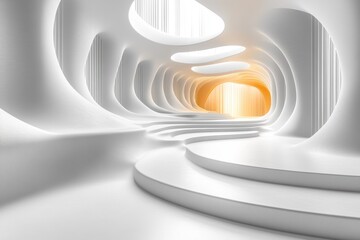 Aufkleber - Futuristic Abstract Wave-like Structure 3D Rendering of Circular White Architectural Design