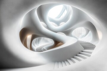 Aufkleber - Futuristic White Spiral Architecture Modern Minimalist Design Geometric Structures Abstract