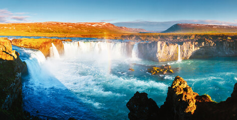 Fototapete - Gorgeous view of the Godafoss waterfall on Skjalfandafljot river. Location place Northern Iceland, Europe.