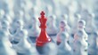 © sablengjago - Leadership strategically positions red chess queen amongst light-colored pieces. Visual represents business strategy focused on customer-centric innovation. Leadership team carefully plans approach