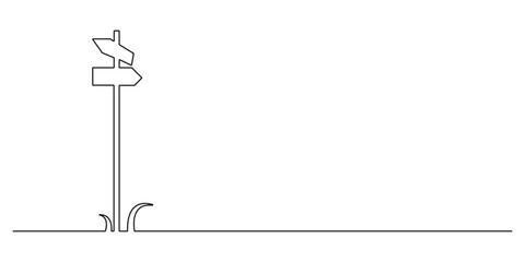 Poster - road direction sign arrow continuous one line drawing symbol. graphic illustration