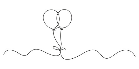 Poster - Simple line drawing of a birthday balloon party decorations. Continuous single line art concept. Graphic illustration