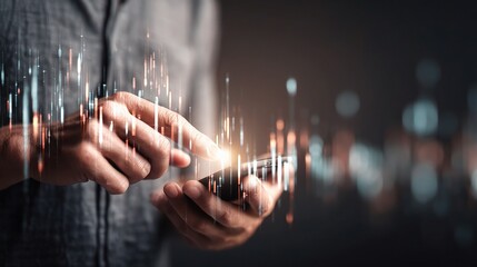Poster - Hands Holding Smartphone with Double Exposure Effect in Modern Setting