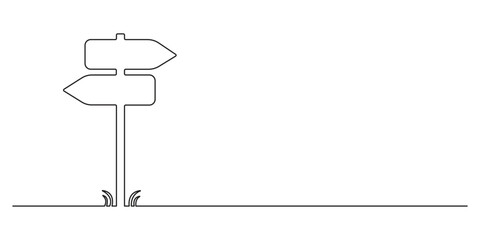 Poster - continuous one line drawing of directional signpost. vector illustration