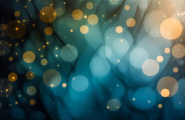 Aufkleber - Blurred bokeh lights in blue and gold tones create a festive and dreamy abstract background. Soft, glowing circles suggest movement and light play, adding a touch of elegance.