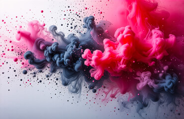 Aufkleber - Vibrant pink and dark blue plumes blend and swirl together creating an abstract smoky effect against a clean white backdrop.  The fluid motion suggests a dynamic explosion of color.