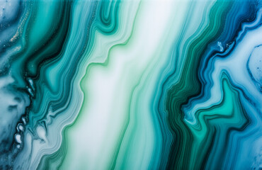 Leinwandbilder - Abstract image featuring flowing, swirling patterns in serene shades of blue, teal, and white, resembling natural stone textures like marble or agate.