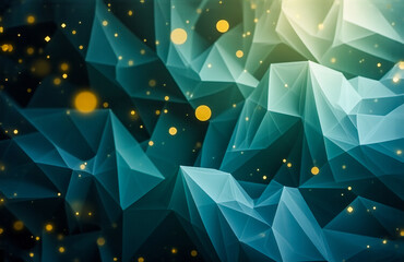 Aufkleber - Abstract geometric backdrop featuring teal, blue, and yellow polygons with a soft glow from bokeh orbs, creating a modern digital design.