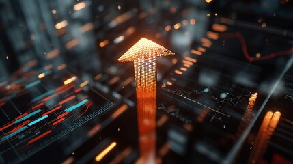 Poster - Futuristic Digital Arrow Rising in Abstract Data Visualization