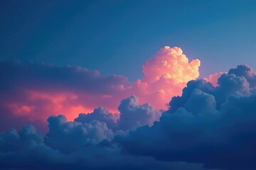 Wall Mural - White clouds against a deep blue and reddish hue evening sky, hazy, sky