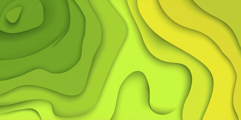 Aufkleber - Green and yellow abstract paper cut background creating wavy shapes