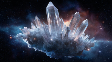 Aufkleber - Giant crystal rock formation floating in space with nebula and stars