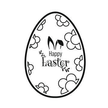 Happy Easter Vector Creative Greeting Card or Banner Design. Decorated Easter Egg, Bunny Ears, Spring Flowers and Plants decorations. Silhouette style Ornamental Eggs Creative Easter and Spring Frame.