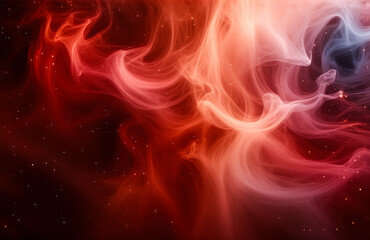 Poster - Abstract cosmic view of swirling red and white smoke, resembling nebula clouds in space. Ethereal and dreamy abstract background texture.